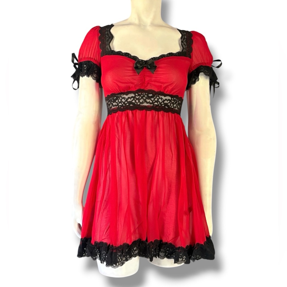 DollsKill |NWT’s Current Mood Sheer Lace Red Mini BabyDoll Y2K Goth Grunge Dress
